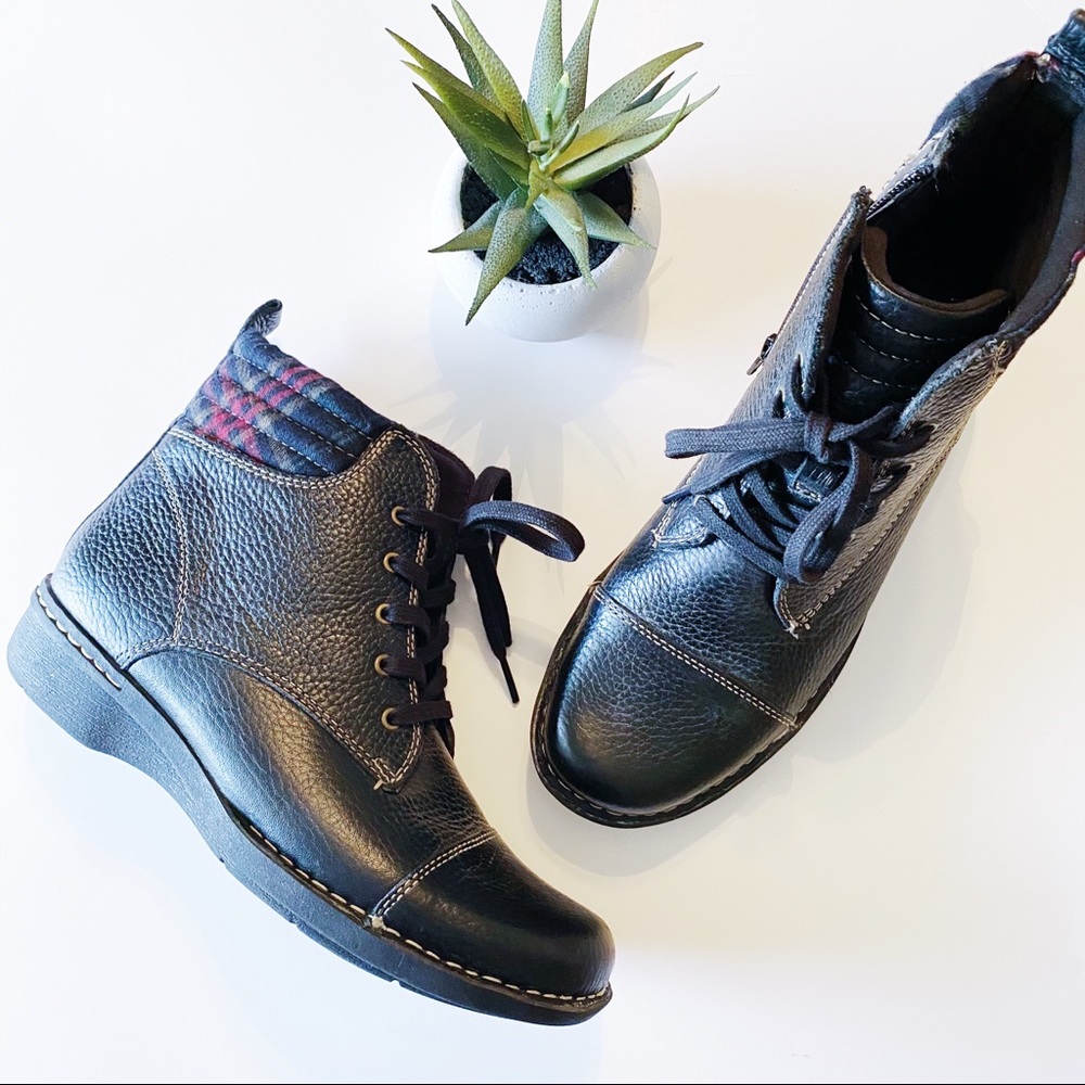 Clarks Whistle Bea Black Leather Ankle Boots 8 1/2